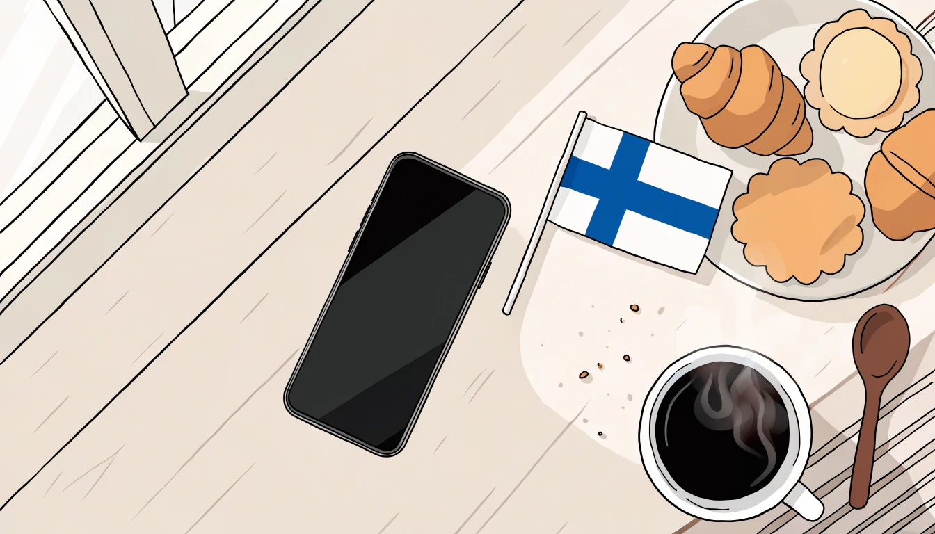 Kuvitus keksistä ja kahvista puisella pöydällä